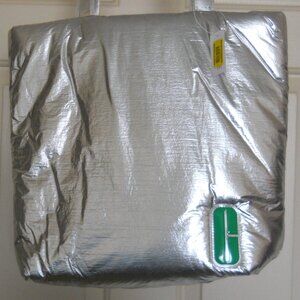 NEW Clinique Metallic Silver padded shoulder bag tote